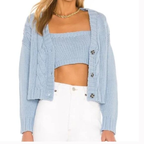 Revolve Callahan Cable Knit Lu Cardigan - Blue - Size XL - Picture 2 of 14
